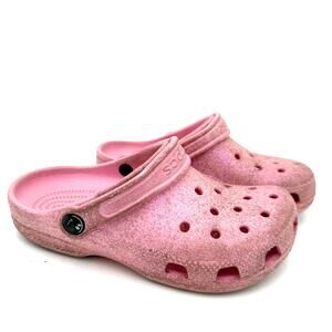 Crocs Youth Kids Pink Classic Glitter Clogs Sandals Size 2